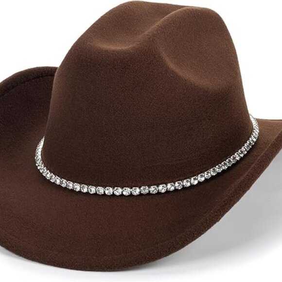 UTOWO Women Western-Cowboy-Hat Rhinestone-Detail-Brown Felt-Cowgirl-Hat M/L New - Picture 12 of 12